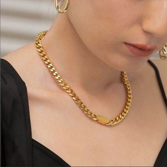 #10 NEW 18k Gold Plated Curb Chain Link Necklace - Picture 2 of 7